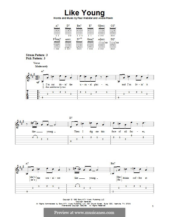 Like Young: For guitar with tab by Paul Francis Webster