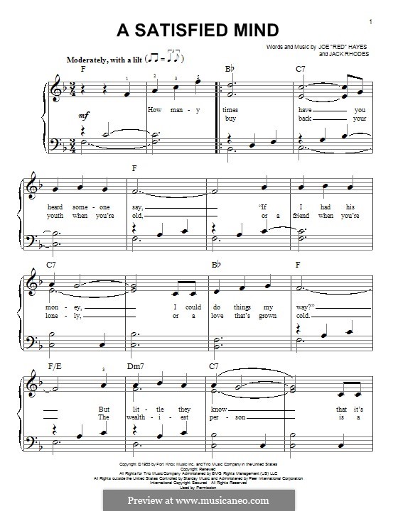 a satisfied mind by j rhodes red hayes sheet music on musicaneo crazy patsy cline sheet music