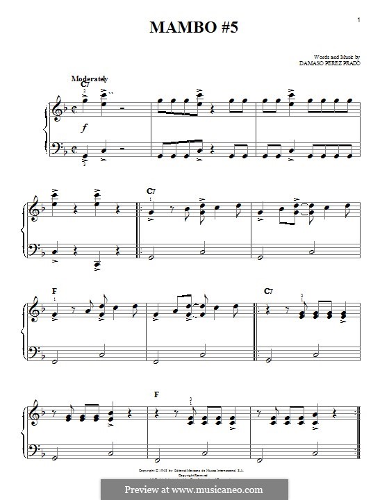 Mambo No.5 by D.P. Prado - sheet music on MusicaNeo