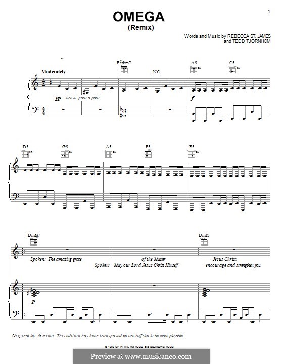 Omega (Remix): For voice and piano (or guitar) by Rebecca St. James, Tedd Tjornhom