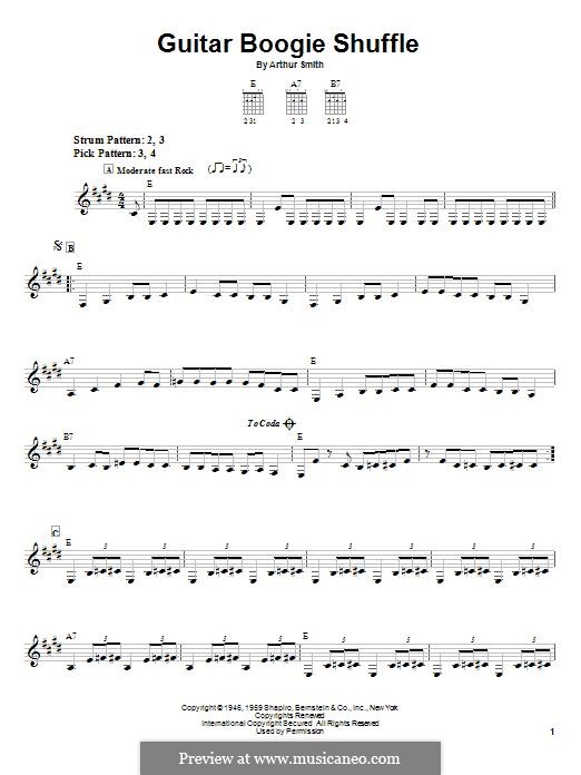 Guitar Boogie Shuffle (The Virtues): For guitar with tab by Arthur Smith