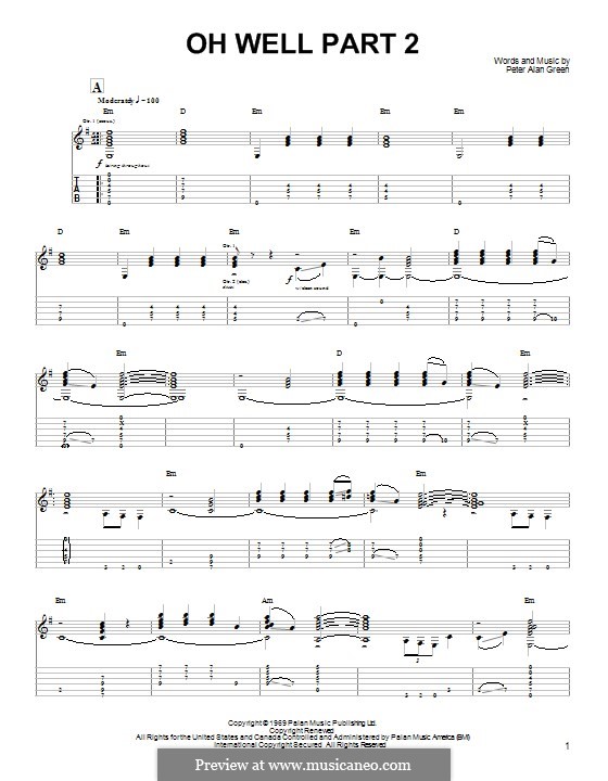 Oh Well (Fleetwood Mac): Part II, for guitar with tab by Peter Green