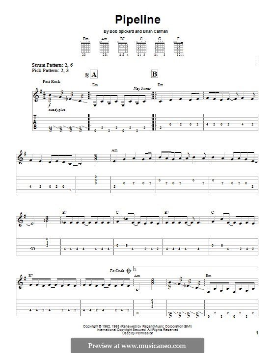 Pipeline (The Ventures): For guitar with tab by Bob Spickard, Brian Carman