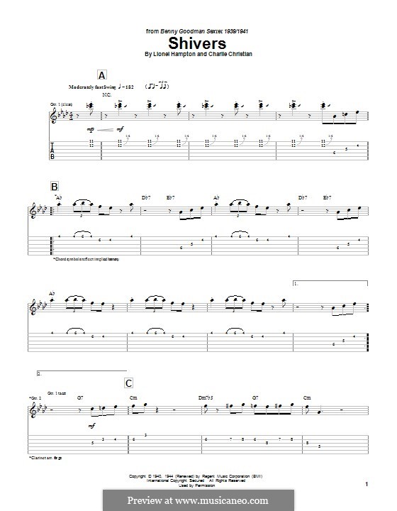 Shivers: For guitar with tab by Charlie Christian, Lionel Hampton