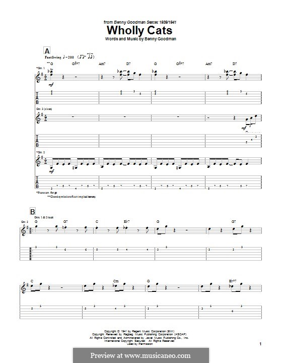 Wholly Cats: For guitar with tab by Benny Goodman
