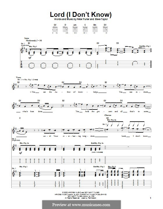 Lord (I don't Know): For guitar with tab by Peter Furler, Steve Taylor