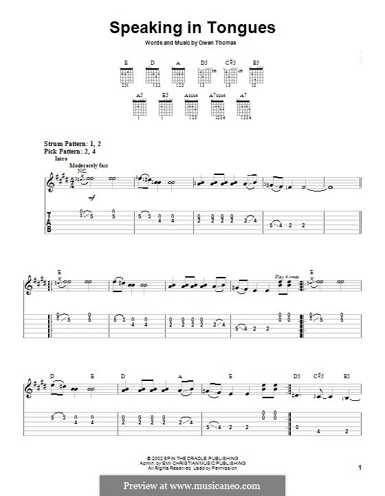 Speaking in Tongues (The Elms): For guitar with tab by Owen Thomas