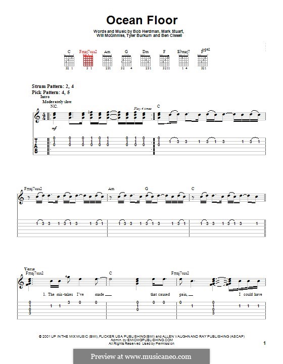 Ocean Floor (Audio Adrenaline): For guitar with tab by Bob Herdman, Mark Stuart, Will McGinniss, Ben Cissell, Tyler Burkum