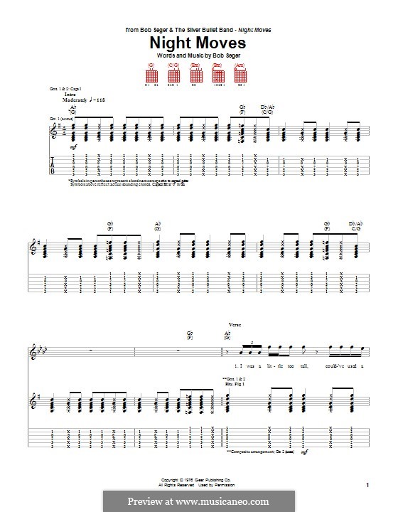 night moves by b seger sheet music on musicaneo night moves sheet music