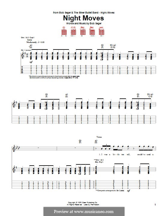 Night Moves: For guitar with tab by Bob Seger