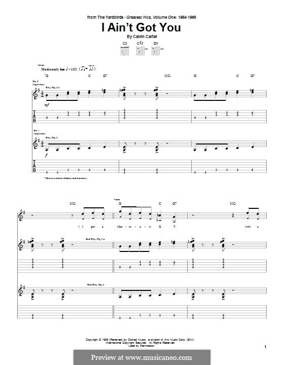 I ain't Got You: For guitar with tab (The Yardbirds) by Calvin Carter