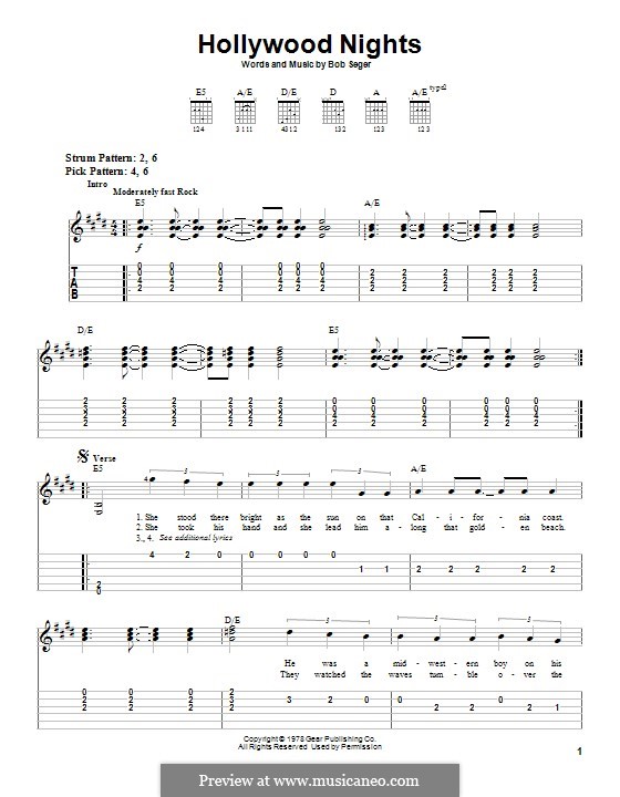 Hollywood Nights (Bob Seger and The Silver Bullet Band): For guitar with tab by Bob Seger