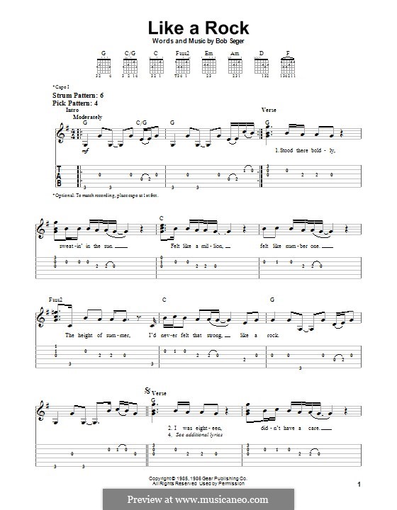 Like a Rock by B. Seger - sheet music on MusicaNeo