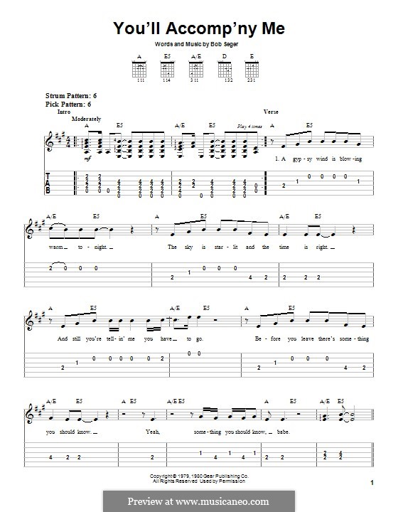 You'll Accomp'ny Me: For guitar with tab by Bob Seger