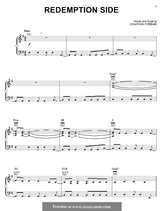 Redemption Side (Switchfoot): For voice and piano (or guitar) by Jonathan Foreman