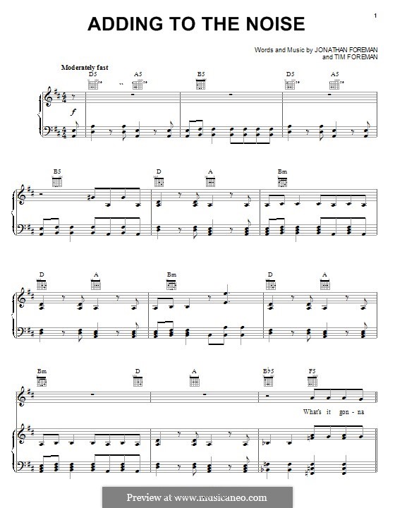Adding to the Noise (Switchfoot): For voice and piano (or guitar) by Jonathan Foreman, Tim Foreman