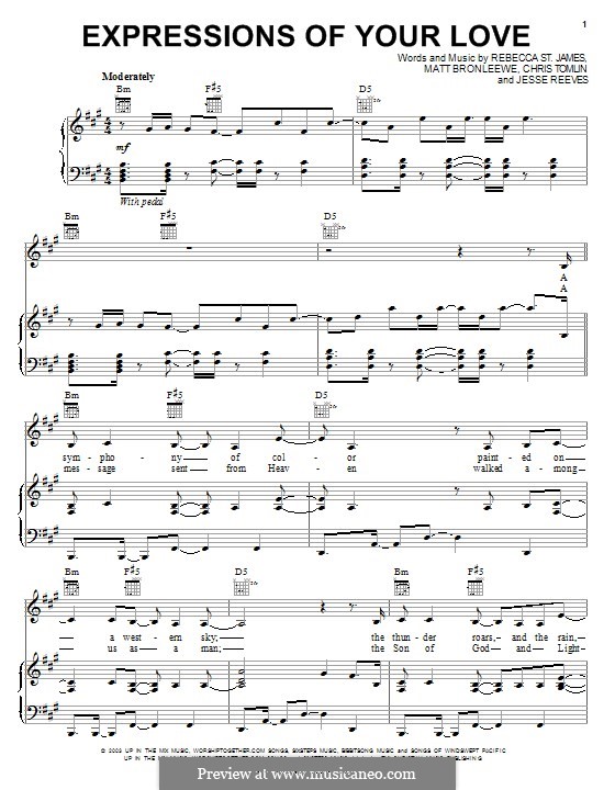 Expressions of Your Love: For voice and piano (or guitar) by Chris Tomlin, Jesse Reeves, Matt Bronleewe, Rebecca St. James