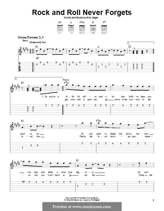 Rock and Roll Never Forgets: For guitar with tab by Bob Seger