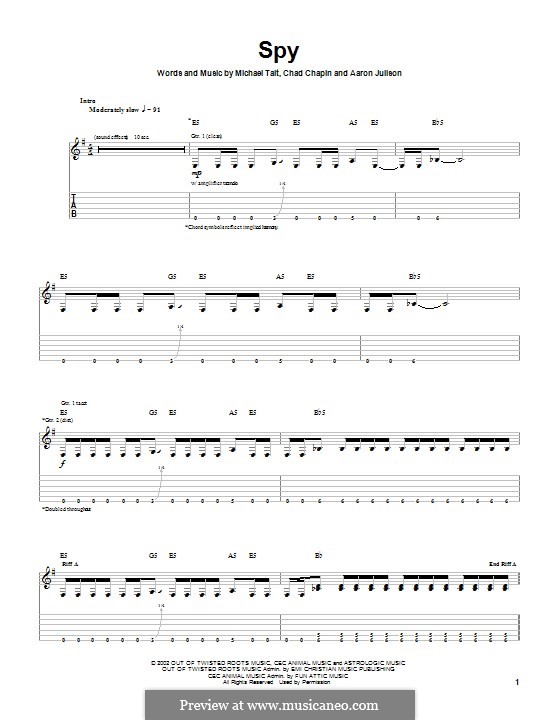 Spy (Tait): For guitar with tab by Chad Chapin, Michael Tait, Aaron Julison