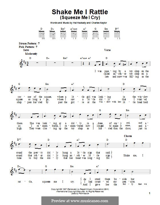 Shake Me I Rattle (Squeeze Me I Cry): For guitar with tab by Hal Hackady, Charles Naylor