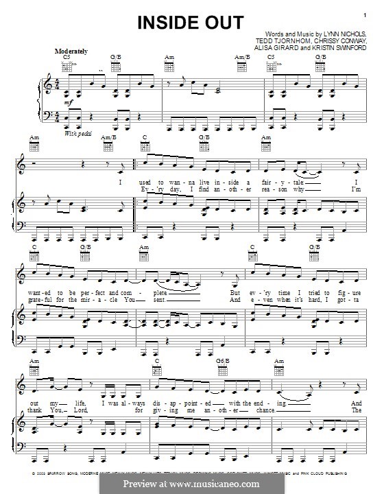 Inside Out (ZOEgirl): For voice and piano (or guitar) by Chrissy Conway, Tedd Tjornhom, Lynn Nichols, Alisa Girard, Kristin Swinford