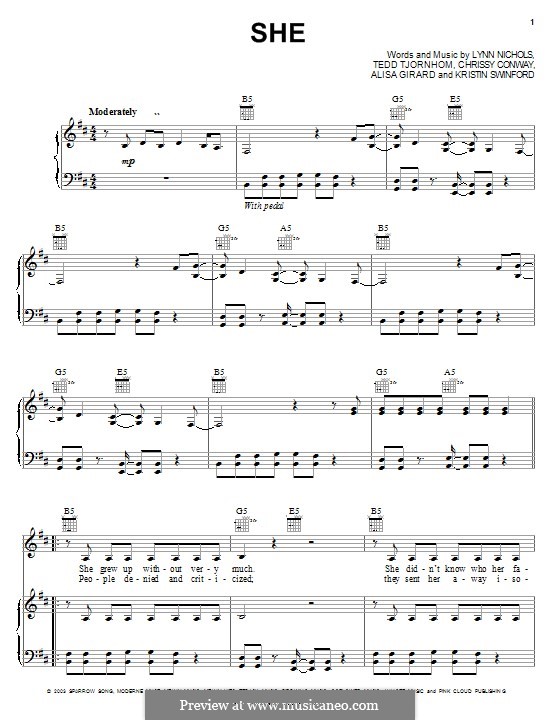 She (ZOEgirl): For voice and piano (or guitar) by Chrissy Conway, Tedd Tjornhom, Lynn Nichols, Alisa Girard, Kristin Swinford