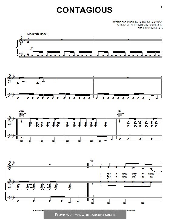 Contagious (ZOEgirl): For voice and piano (or guitar) by Chrissy Conway, Lynn Nichols, Alisa Girard, Kristin Swinford