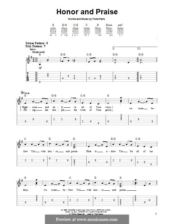 Honor and Praise: For guitar with tab by Twila Paris