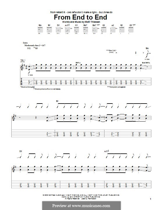From End To End (Relient K): For guitar with tab by Matt Thiessen