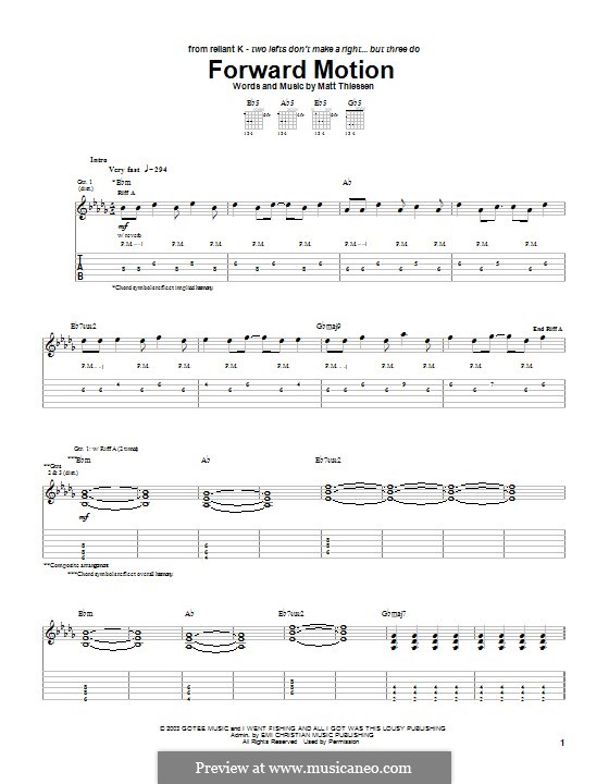 Forward Motion (Relient K): For guitar with tab by Matt Thiessen