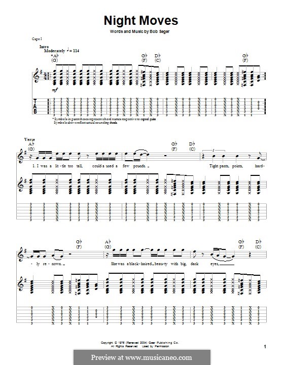 Night Moves: For guitar with tab by Bob Seger