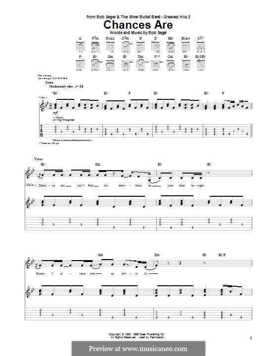 Chances Are: For guitar with tab by Bob Seger