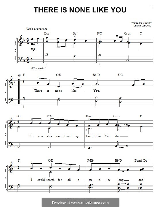 A visual of “There Is None Like You” sheet music cover, indicating a worship song arrangement by L. LeBlanc.