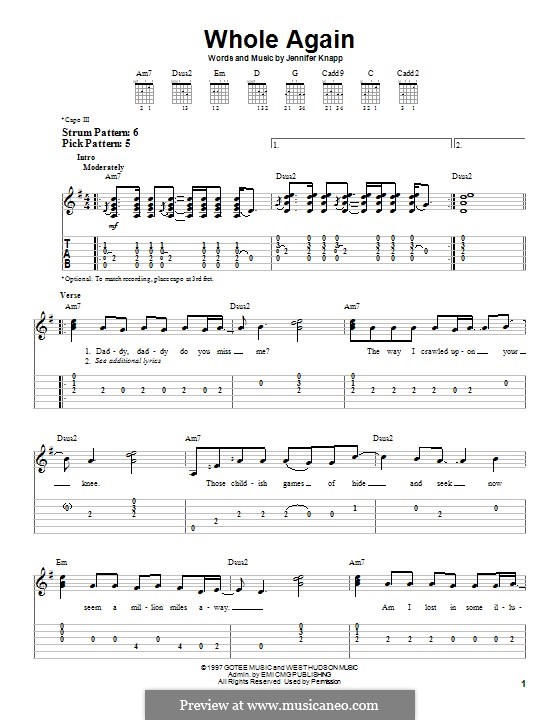 Whole Again: For guitar with tab by Jennifer Knapp