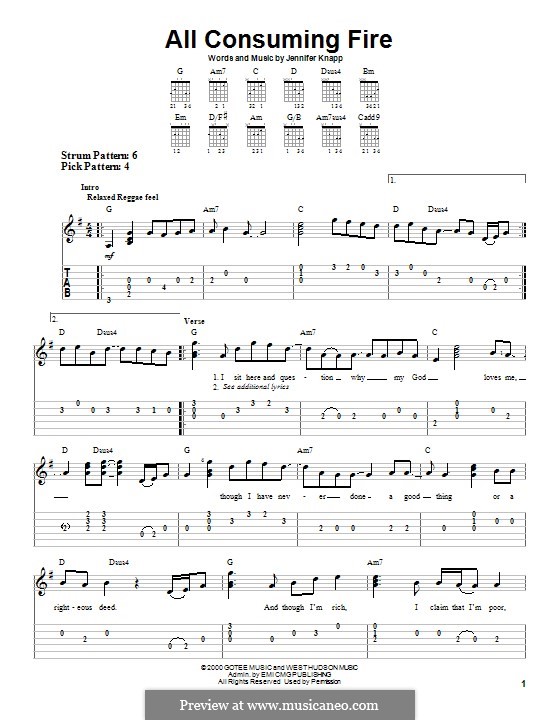 All Consuming Fire: For guitar with tab by Jennifer Knapp