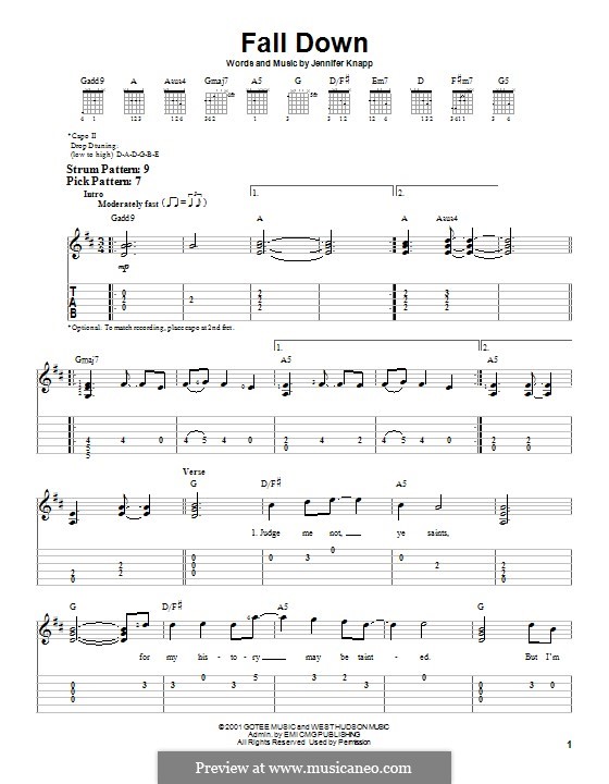 Fall Down: For guitar with tab by Jennifer Knapp