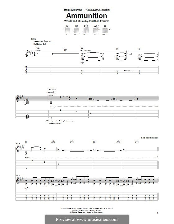 Ammunition (Switchfoot): For guitar with tab by Jonathan Foreman
