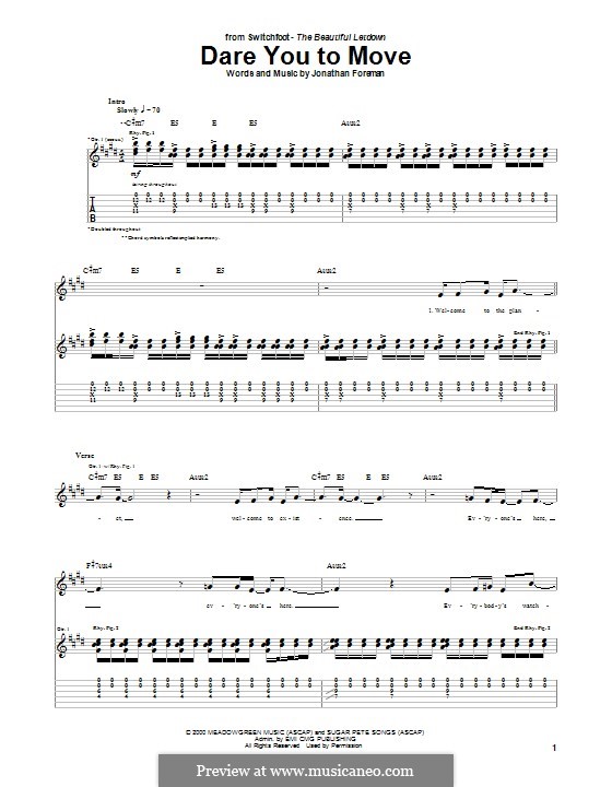 Dare You To Move (Switchfoot): For guitar with tab by Jonathan Foreman