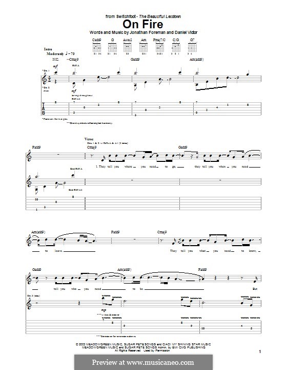 On Fire (Switchfoot): For guitar with tab by Jonathan Foreman, Daniel Victor