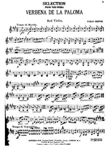 La verbena de la Paloma. Selection: Violin II part by Tomás Bretón