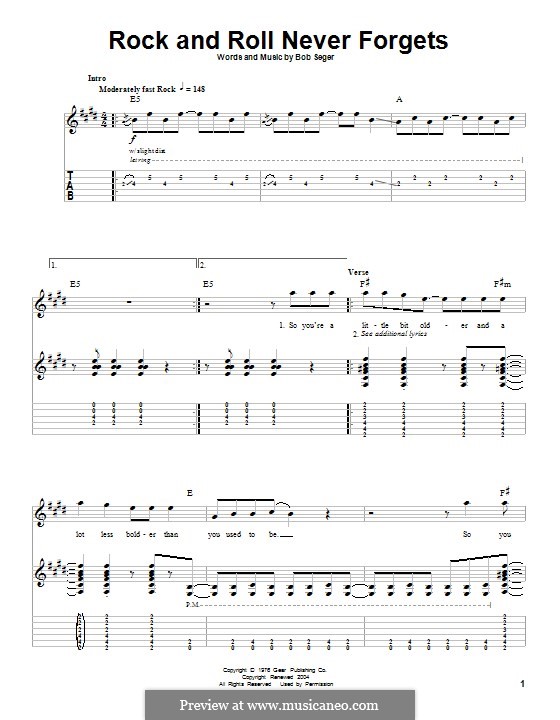 Rock and Roll Never Forgets: For guitar with tab by Bob Seger