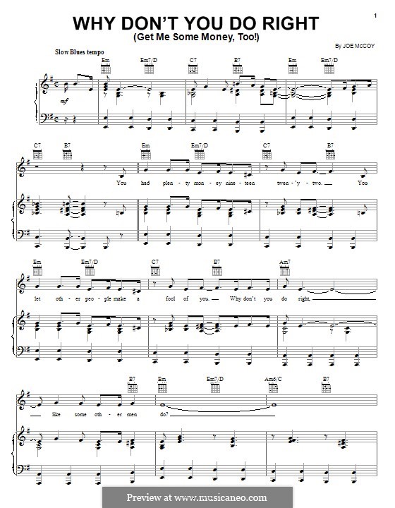 Why don't You Do Right (Get Me Some Money, Too!): For voice and piano (or guitar) by Joe McCoy