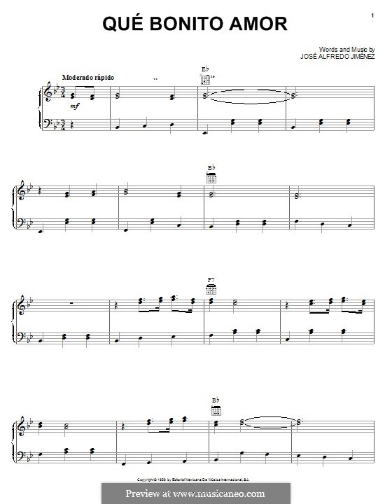 Que Bonito Amor: For voice and piano (or guitar) by José Alfredo Jiménez