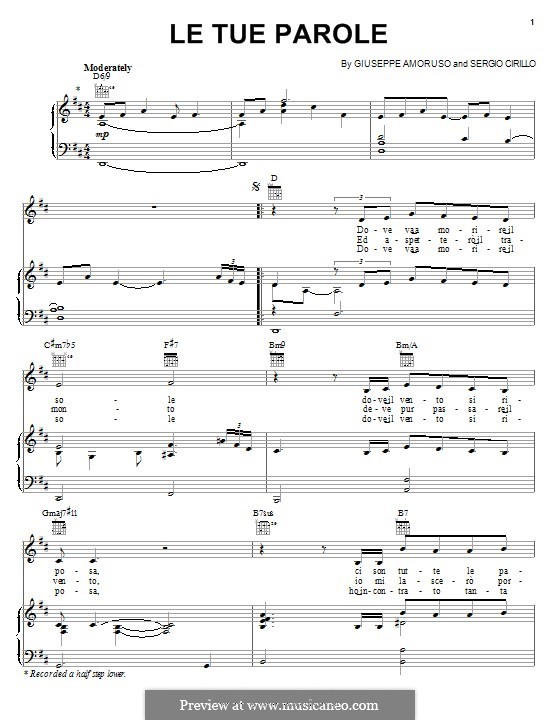 Le Tue Parole (Andrea Bocelli): For voice and piano (or guitar) by Giuseppe Amoruso, S. Cirillo