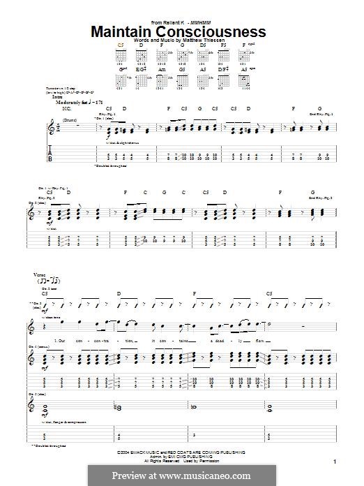 Maintain Consciousness (Relient K): For guitar with tab by Matt Thiessen