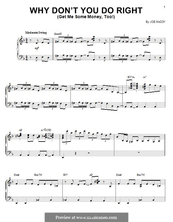 Why don't You Do Right (Get Me Some Money, Too!): For voice and piano (or guitar) by Joe McCoy