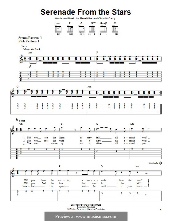 Serenade from the Stars (The Steve Miller Band): For guitar with tab by Steve Miller, Chris McCarty