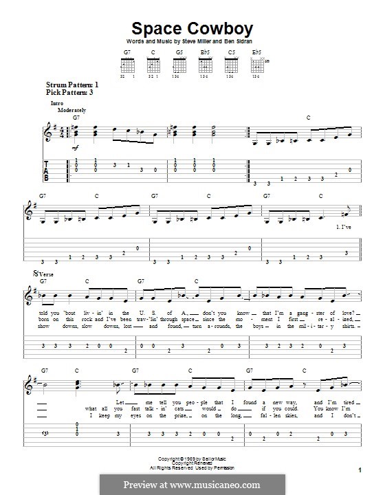 Space Cowboy (The Steve Miller Band): For guitar with tab by Steve Miller, Ben Sidran