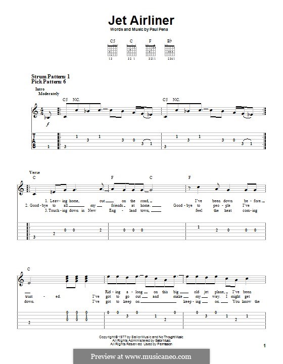 Jet Airliner (The Steve Miller Band): For guitar with tab by Paul Pena