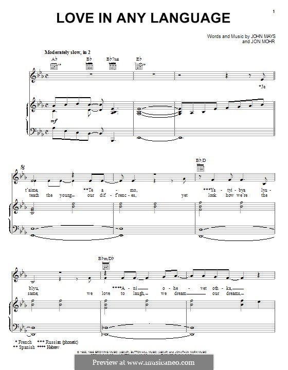 Love in Any Language (Sandi Patty): For voice and piano (or guitar) by Jon Mohr, John Mays
